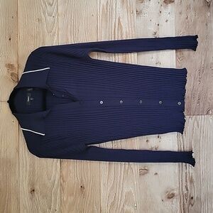 Theory Size Large Navy Ribbed Button-Down Shirt with Collar Trim NWT